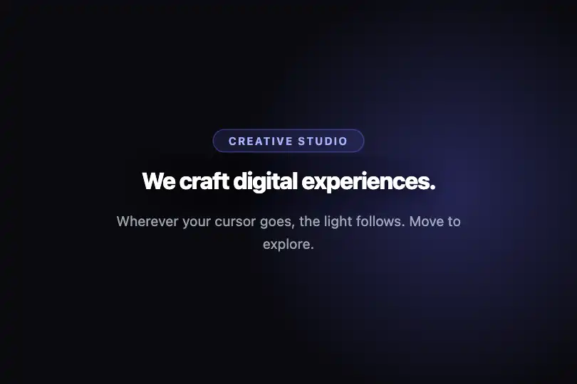 Full-screen hero — Portfolio / creative agency — Spotlight Follow example 1
