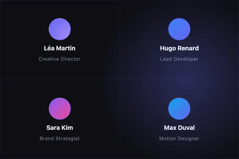 Team page — Creative studio or agency — Spotlight Follow example 2