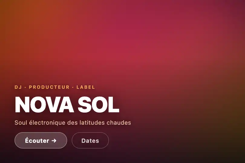 Portfolio artiste — Hero d'un site de DJ, label indépendant ou photographe outdoor — Sunset Mesh exemple 3