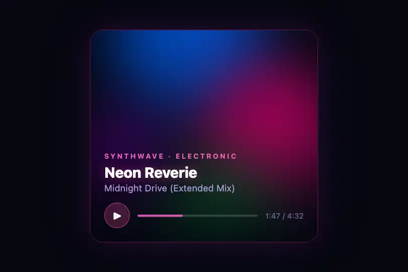 Artist card — Synthwave music player — Neon Mesh example 3