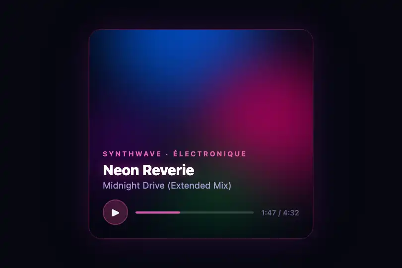 Vignette artiste — Lecteur synthwave — Neon Mesh exemple 3