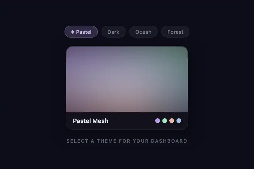 Theme card — Palette selector in a design system — Pastel Mesh example 2