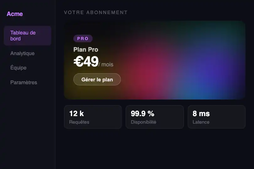 Carte premium — Fond interactif dans un dashboard — Interactive Mesh exemple 2