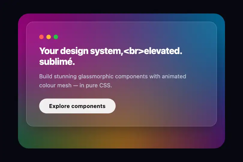 Feature card — Hero section with central glassmorphism — Glass Mesh Card example 1