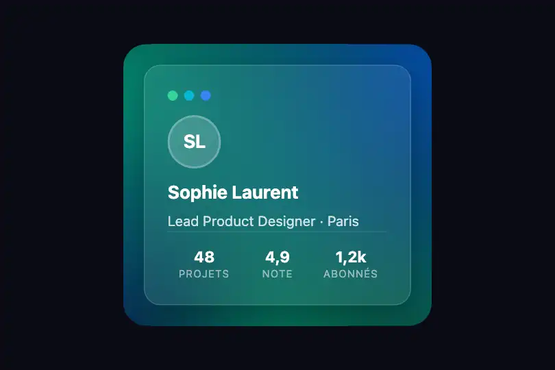 Widget de profil — Tableau de bord utilisateur — Glass Mesh Card exemple 3