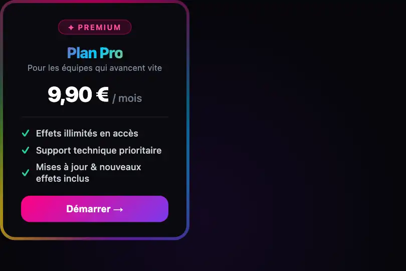Carte tarifaire — Plan Pro mis en valeur — Animated Border Mesh exemple 1