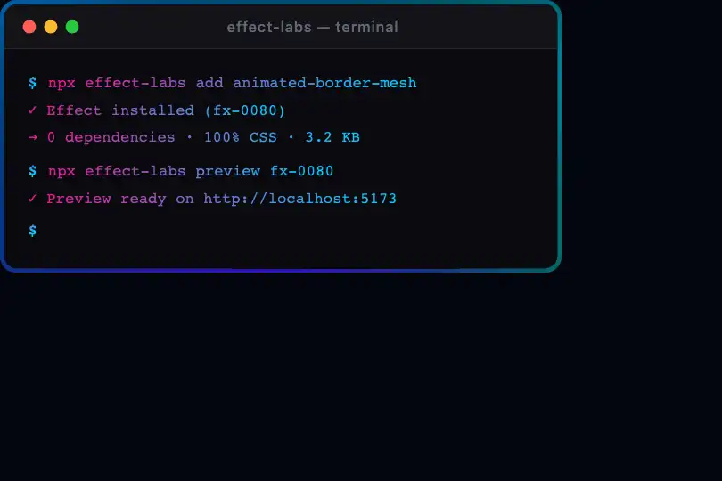 Developer terminal — Console window framed — Animated Border Mesh example 3