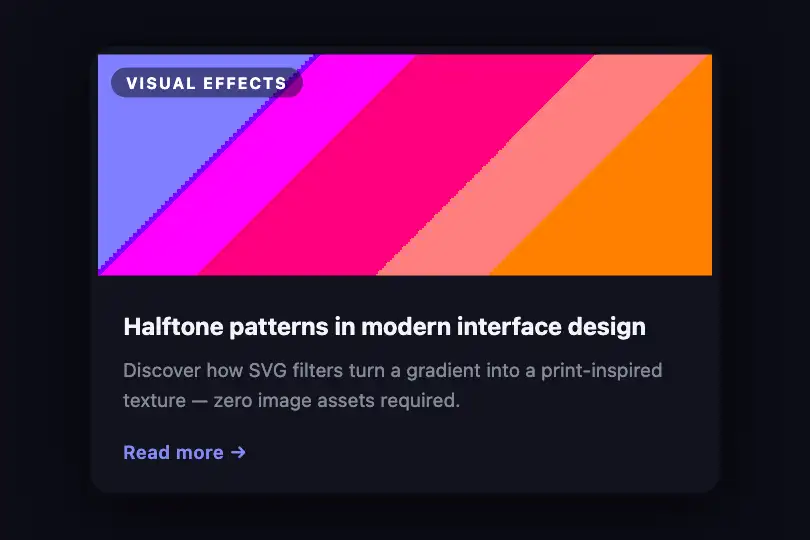 Editorial card — Visual header with halftone reveal — Halftone Effect example 2