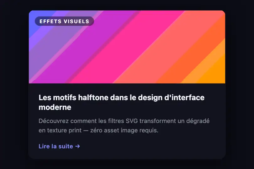 Carte éditoriale — En-tête visuel à révélation halftone — Halftone Effect exemple 2