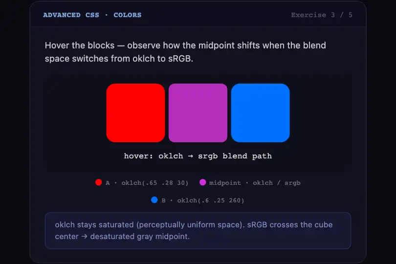 CSS e-learning module — Interactive blend-space exercise — Color Mix Crossfade example 3
