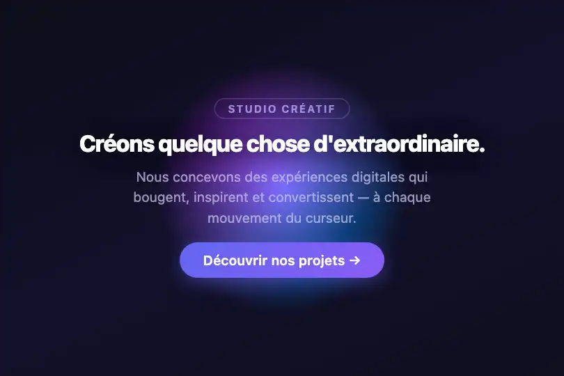 Hero agence créative — Fond révélateur de marque — Gradient Spotlight exemple 1