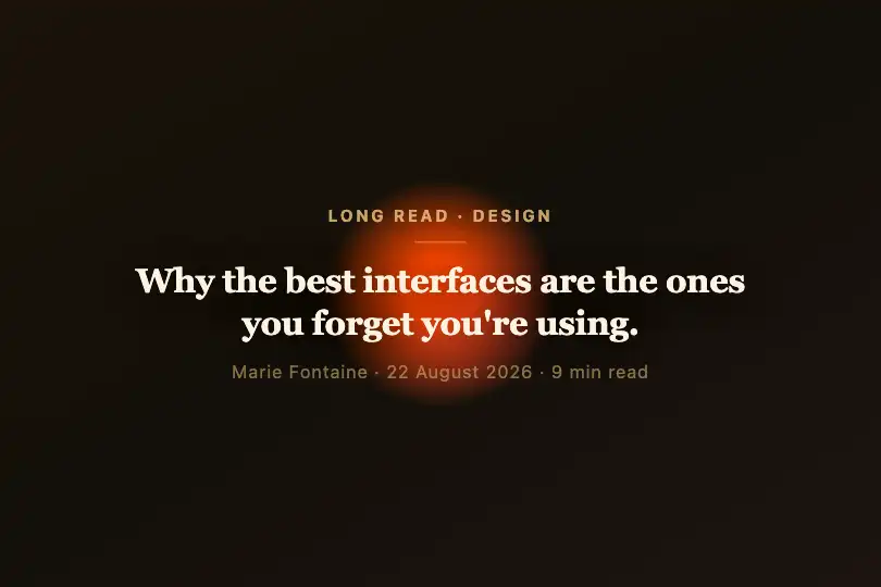 Magazine article header — Editorial mood on dark background — Gradient Spotlight example 3