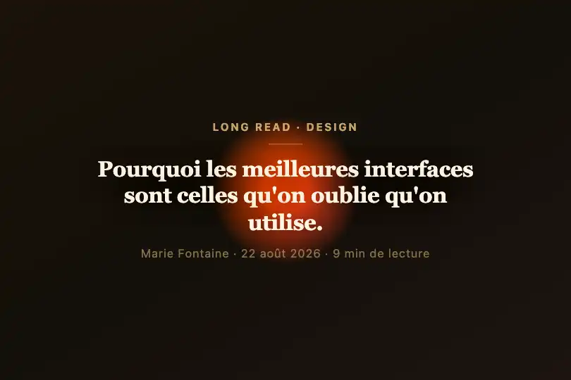 Header article magazine — Ambiance éditoriale sur fond sombre — Gradient Spotlight exemple 3