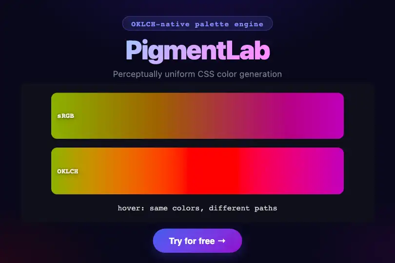Landing page for an OKLCH-native palette generator — Color Space Morph example 3
