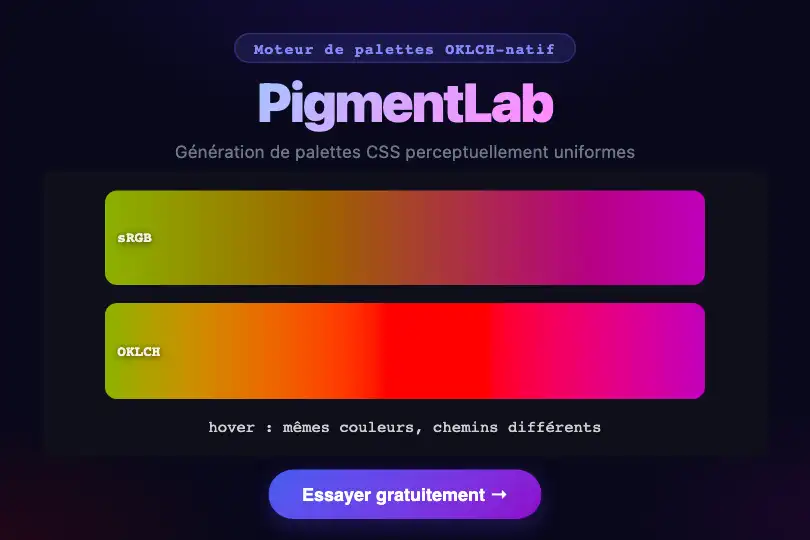 Landing page d'un générateur de palettes OKLCH-natif — Color Space Morph exemple 3