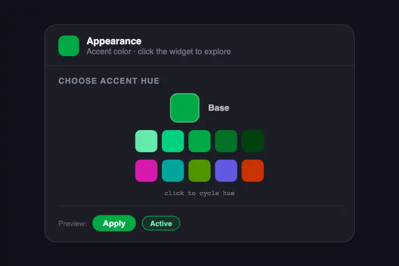 Settings panel — accent color picker — Relative Color Palette example 2