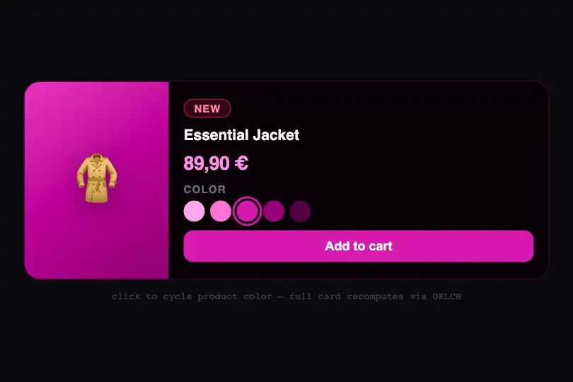 Product color configurator — e-commerce product card — Relative Color Palette example 3
