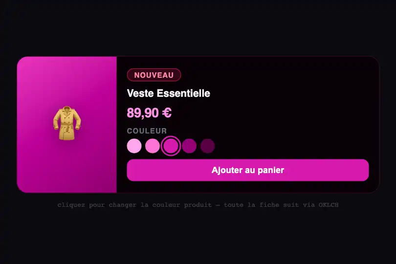 Configurateur couleur produit — fiche article e-commerce — Relative Color Palette exemple 3