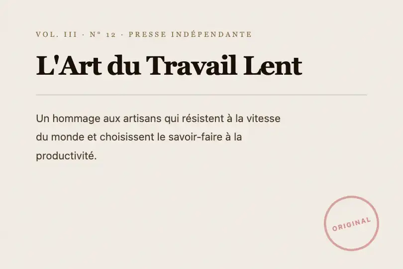 Couverture pleine page — Section hero d'une marque artisanale — Paper Texture exemple 1