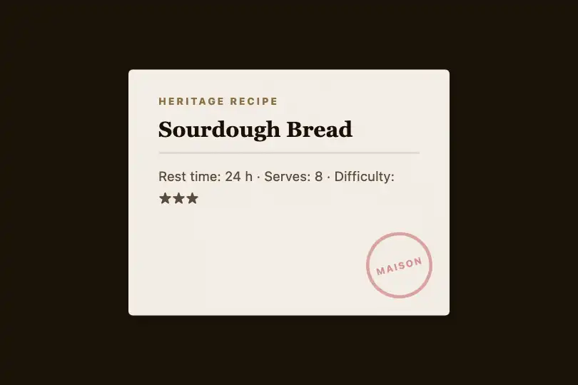 Recipe card — Culinary app vintage card component — Paper Texture example 2