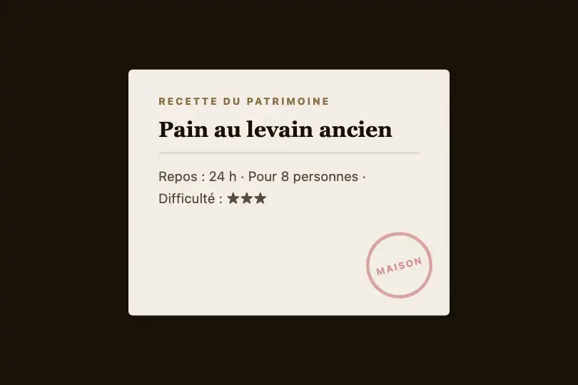Fiche recette — Carte cuisine dans une application culinaire — Paper Texture exemple 2