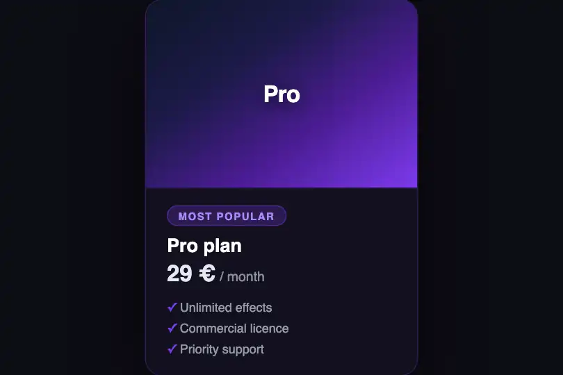 Premium card — Offer badge in dark dashboard — Grain Gradient example 2