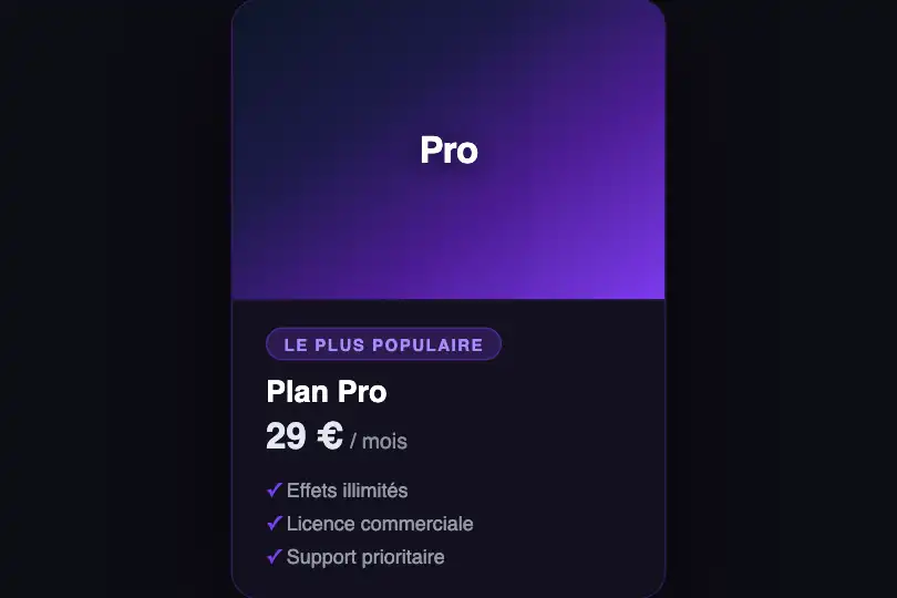 Carte premium — Badge d'offre dans un dashboard dark — Grain Gradient exemple 2
