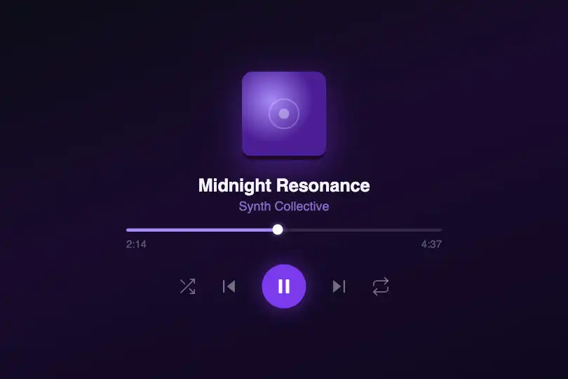 Fond de lecteur audio — Écran de lecture dark dans une app musicale — Grain Gradient exemple 3