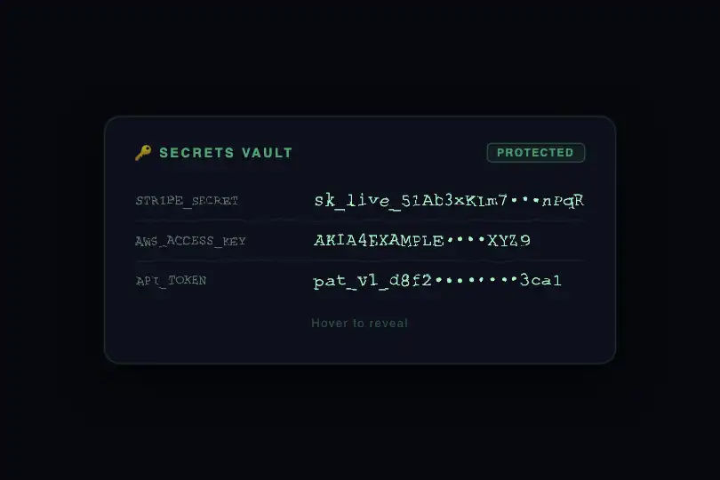 Cybersecurity dashboard — Secrets and tokens hidden by distortion — Noise Displacement example 3