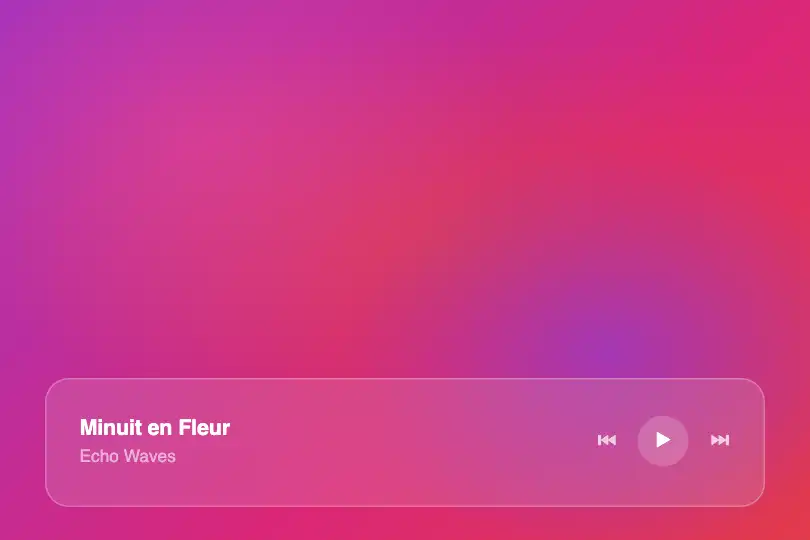 Lecteur audio — Contrôles flottants sur artwork plein écran — Frosted exemple 3