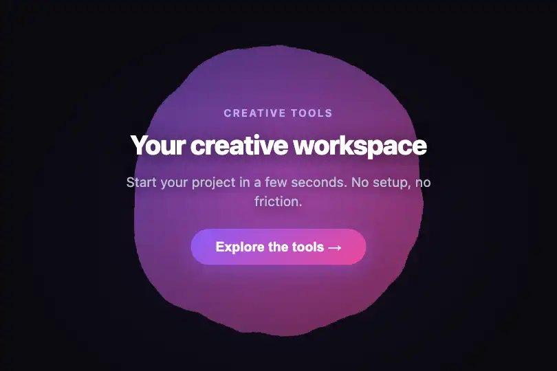 Home screen — full-screen visual intro for a creative SaaS — Organic Blob example 1