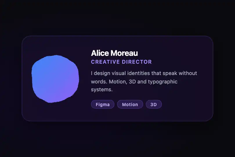 Portfolio card — organic avatar on a bio page — Organic Blob example 2