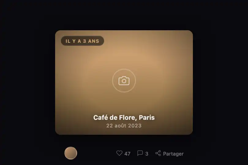 Carte souvenir — section "Il y a X ans" dans une galerie sociale — Vintage Photo exemple 2