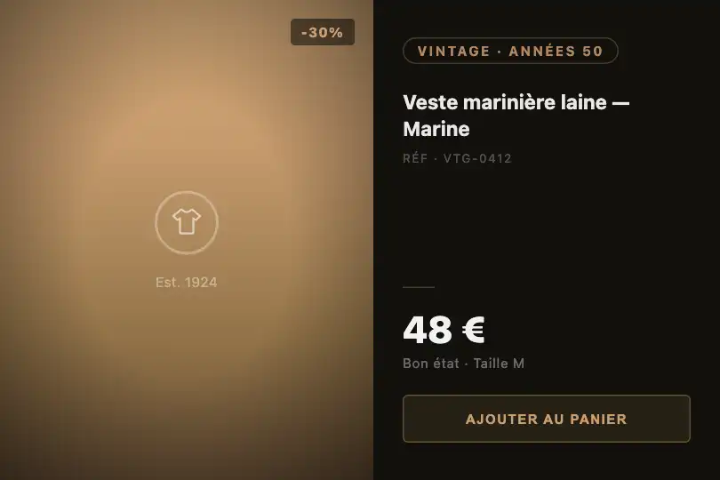 Boutique vintage — Fiche produit avec photo vieillie en CSS — Vintage Photo exemple 3