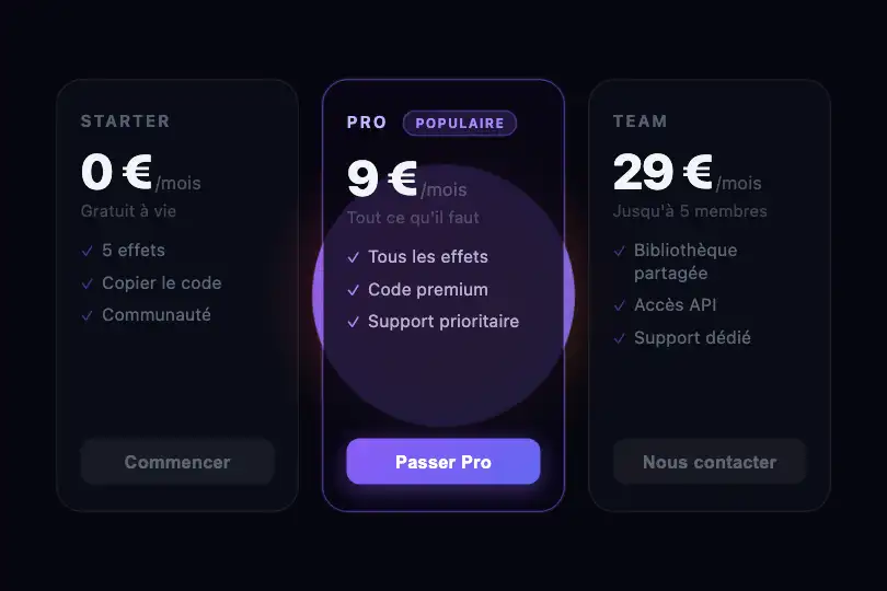 Colonne tarifaire — Mise en avant du plan Premium — Noise Morph exemple 3