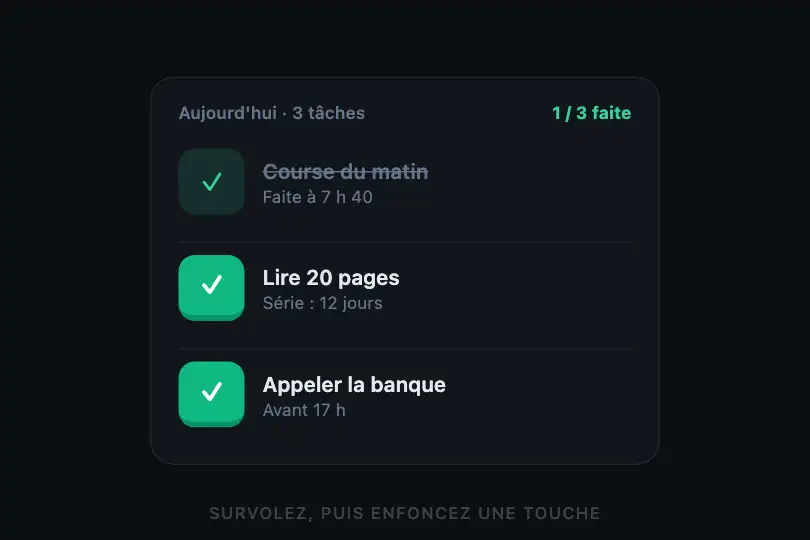 Marquer comme fait — carte de tâche ou d'habitude — 3D Press exemple 2