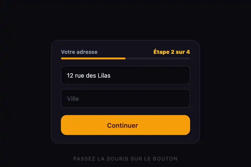 Continuer — étape d'un formulaire en plusieurs pages — Icon Slide exemple 1