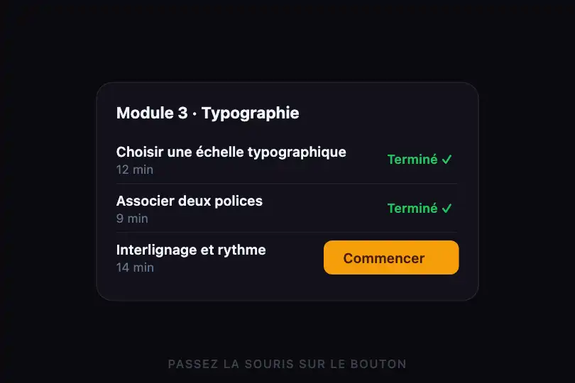 Commencer — liste de leçons d'un cours en ligne — Icon Slide exemple 2