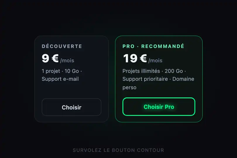 Choisir ce plan — carte tarifaire mise en avant — Neon Glow exemple 3
