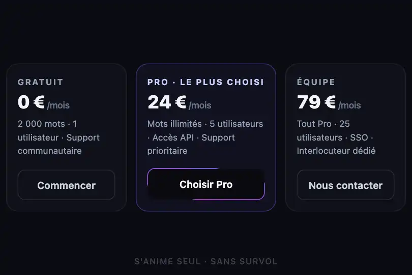 Choisir Pro — plan recommandé d'une grille tarifaire — Rotating Border exemple 2