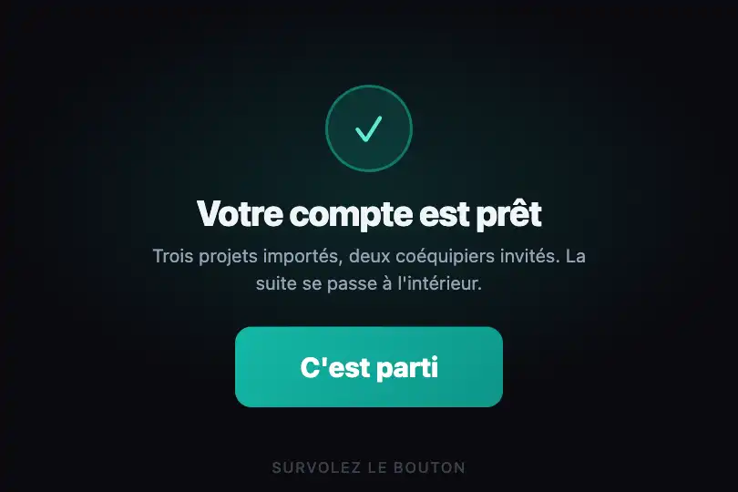 C'est parti — dernière étape d'un onboarding — Split Text exemple 3