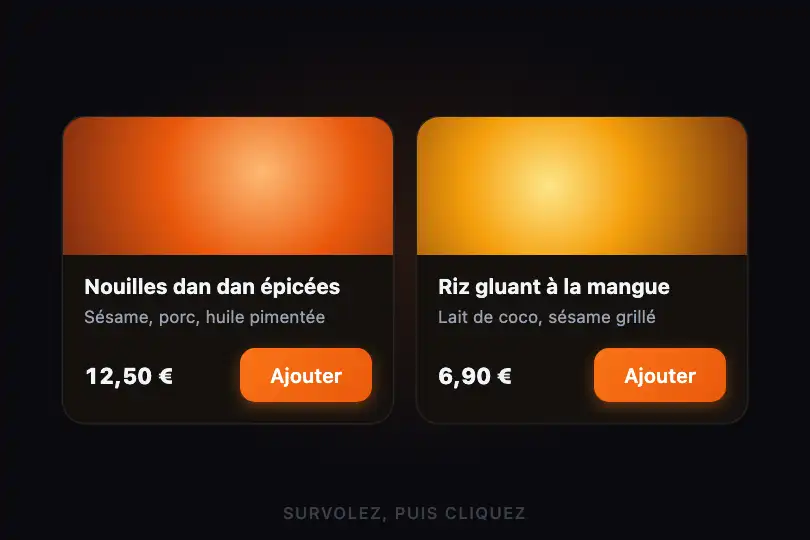 Ajouter — carte de plat d'une application de livraison — Press Feedback exemple 1