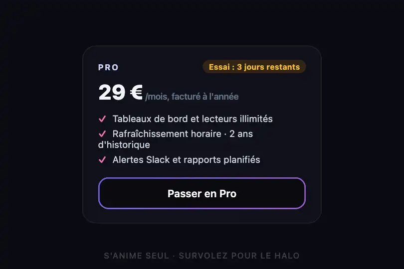 Passer en Pro — carte de mise à niveau — CTA Gradient Border exemple 2