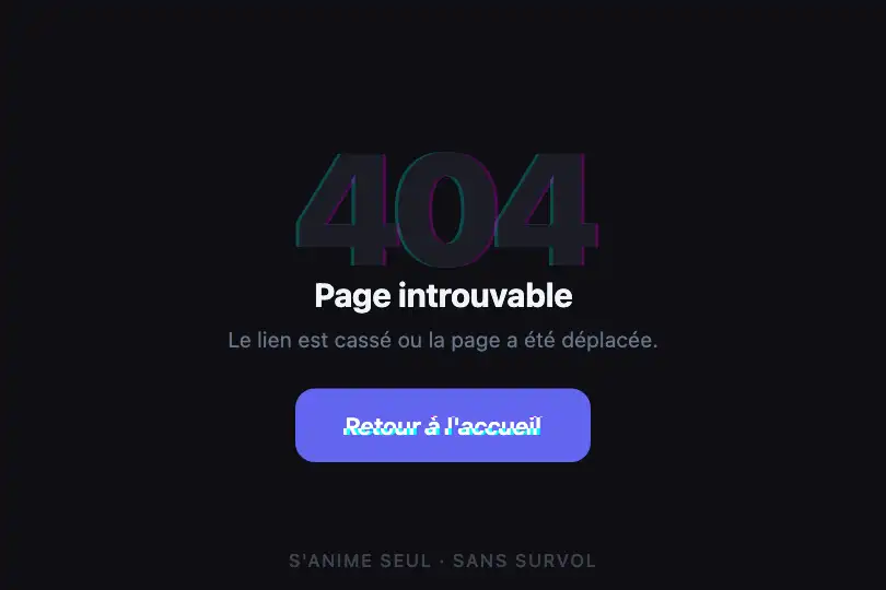 Page 404 — retour à l'accueil — Glitch Effect exemple 2