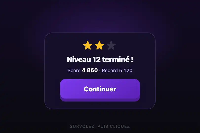 Continuer — écran de fin de niveau d'un jeu mobile — 3D Depth Press exemple 1