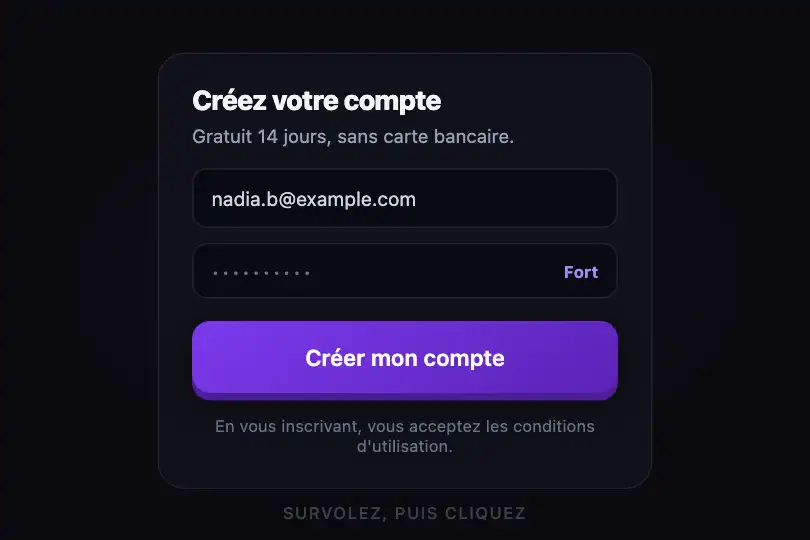 Créer mon compte — carte d'inscription — 3D Depth Press exemple 3