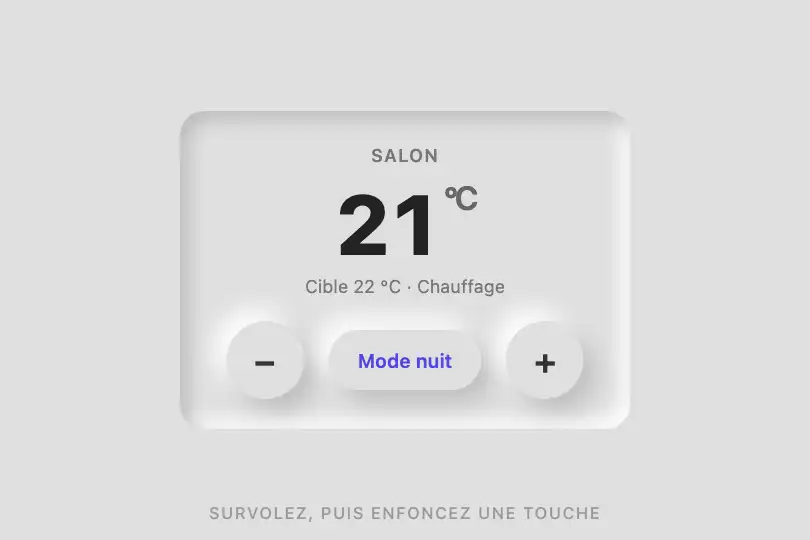 Réglage de température — panneau domotique — Neumorphic exemple 3