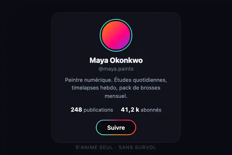 Suivre — carte de profil d'un créateur — Gradient Border Animated exemple 2