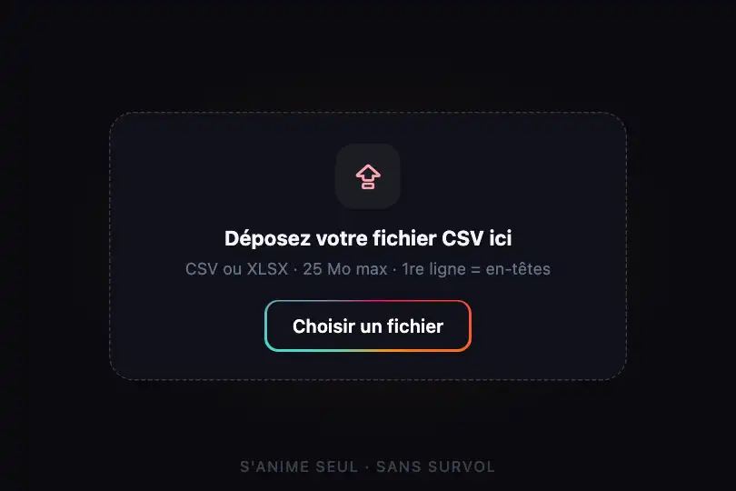 Choisir un fichier — zone de dépôt d'un formulaire d'import — Gradient Border Animated exemple 3