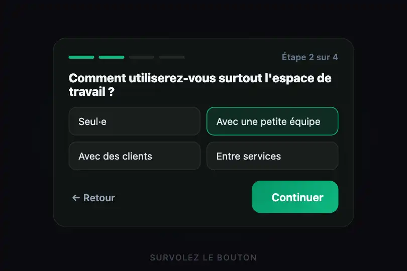 Continuer — étape d'un assistant de configuration — Slide Reveal Icon exemple 3